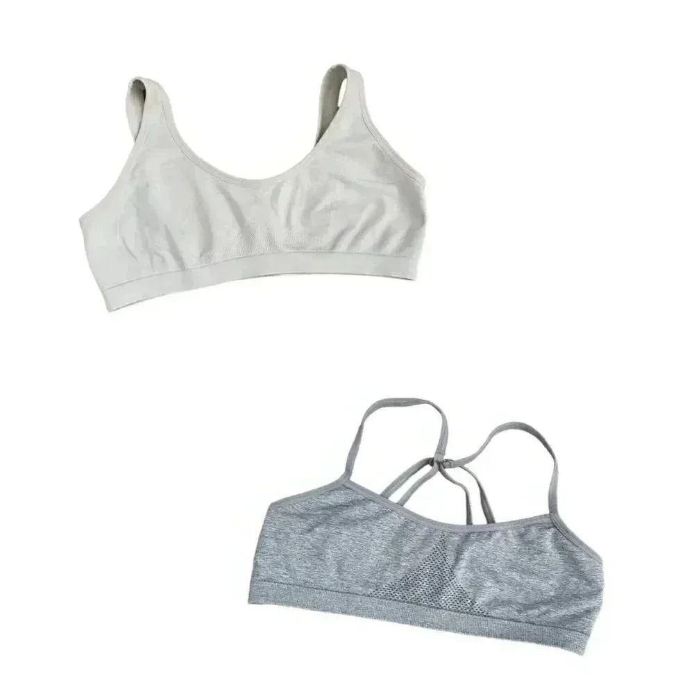 Hanes Girls' Seamless Racerback Bra  Bundle  Gray / Light Blue SZ XL